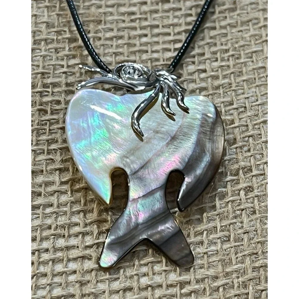 925 Sterling Silver Signed Pendant Necklace Roadrunner Bird MOP Bird Lovers